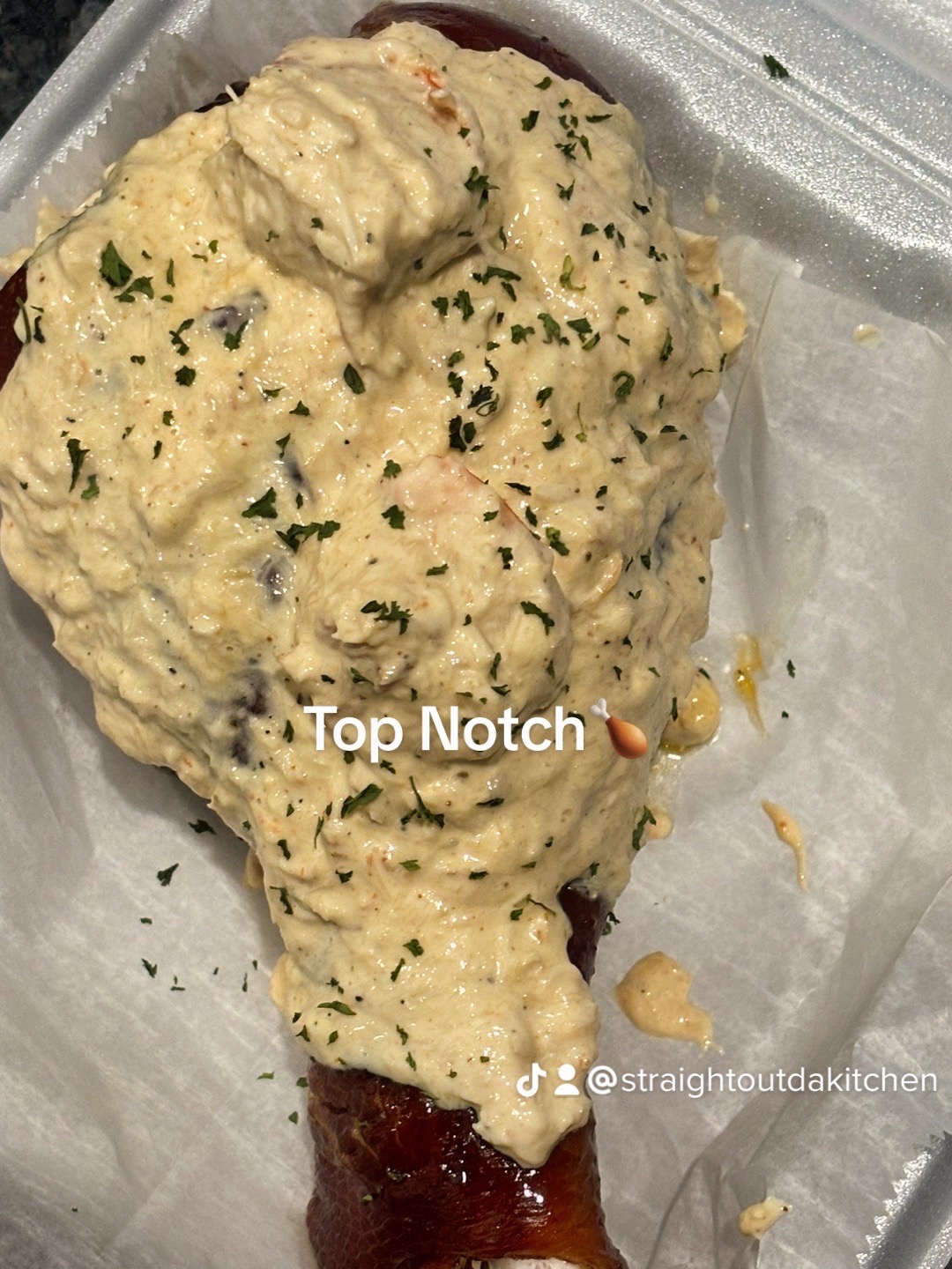Creamy chicken Alfredo topped with parsley